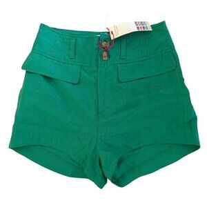 NWT Ciao Lucia Linen & Cotton Blend High Waisted Emerald Shorts with Pockets - 2
